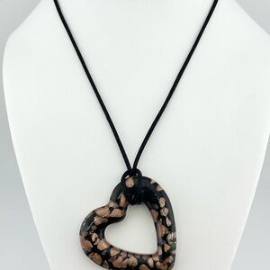 Blown Glass Black and Gold Heart Pendant Choker Necklace